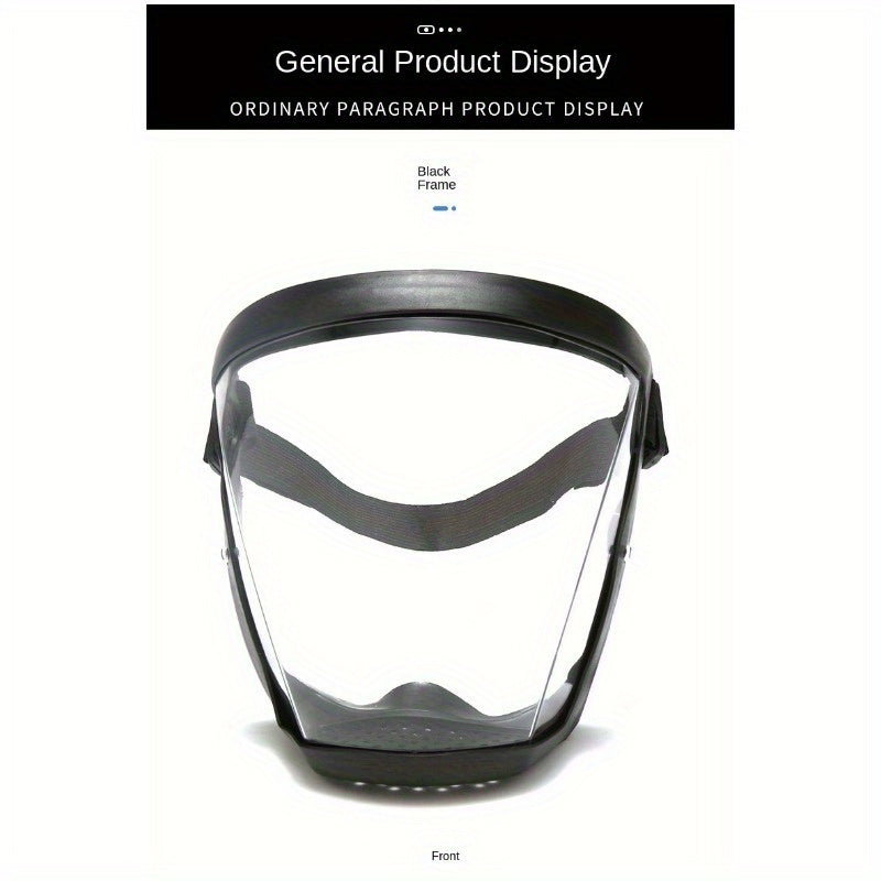 Multi-functional full-face transparent mask for outdoor, party, and kitchen use. It is anti-fog, dustproof, waterproof, and protects handsome features.