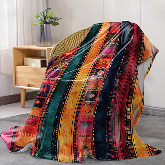 Mid-Century Style Flannel Throw Blanket - Soft Polyester Knit, Digital Print, Tribal Mayan Pattern, Lightweight Warmth for Home, Office, and Camping. Perfect for all seasons, this cozy sofa and bed cover weighs 200-250g.