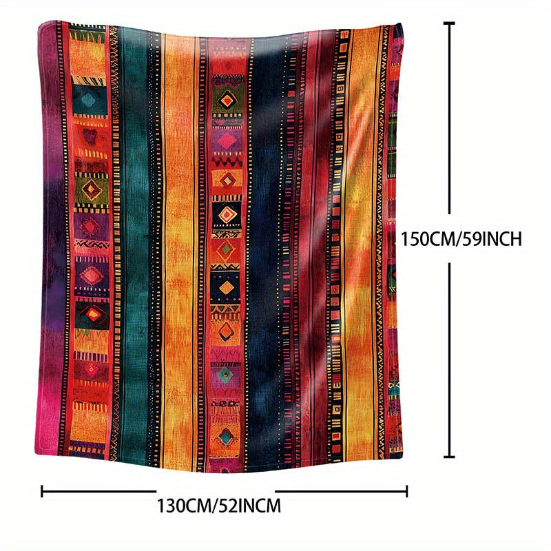 Mid-Century Style Flannel Throw Blanket - Soft Polyester Knit, Digital Print, Tribal Mayan Pattern, Lightweight Warmth for Home, Office, and Camping. Perfect for all seasons, this cozy sofa and bed cover weighs 200-250g.