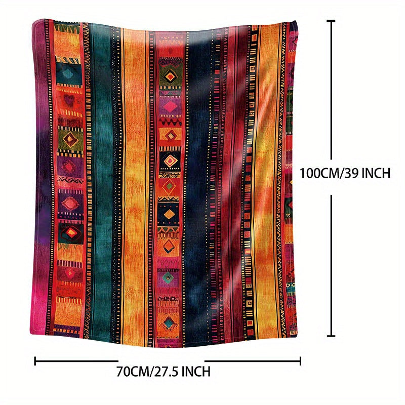 Mid-Century Style Flannel Throw Blanket - Soft Polyester Knit, Digital Print, Tribal Mayan Pattern, Lightweight Warmth for Home, Office, and Camping. Perfect for all seasons, this cozy sofa and bed cover weighs 200-250g.