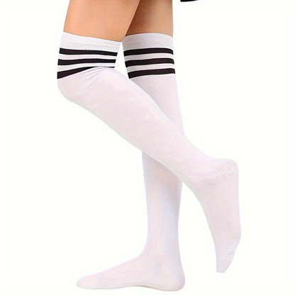 1 Pair of Striped Printed Thigh High Socks for Women