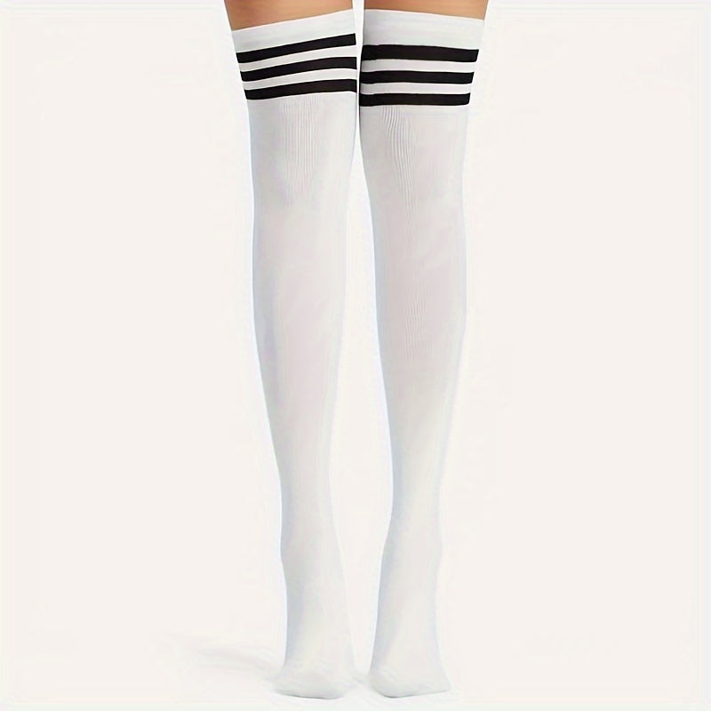 1 Pair of Striped Printed Thigh High Socks for Women