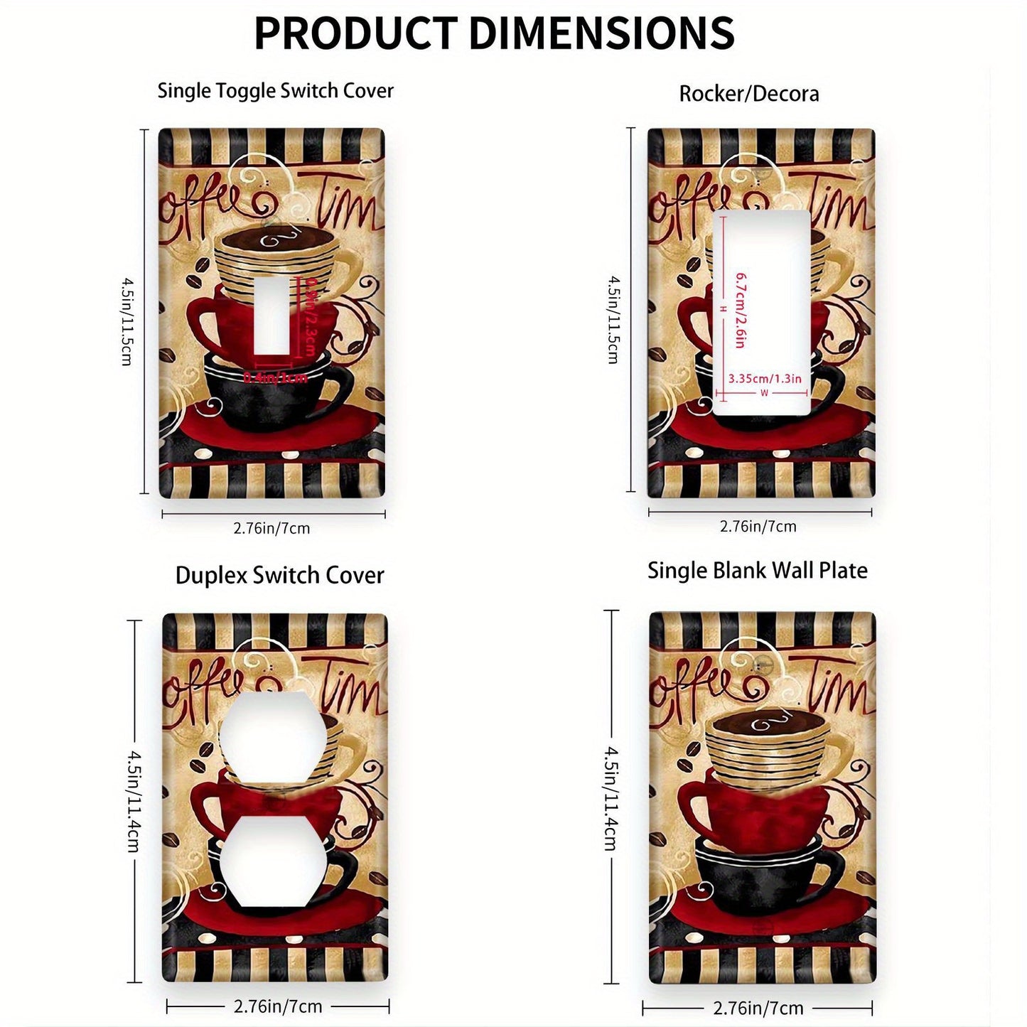 Decorative switch board featuring fashion coffee cup design for unused sockets, switches. Double-sided wall panels suitable for bathrooms, kitchens, bedrooms, offices.