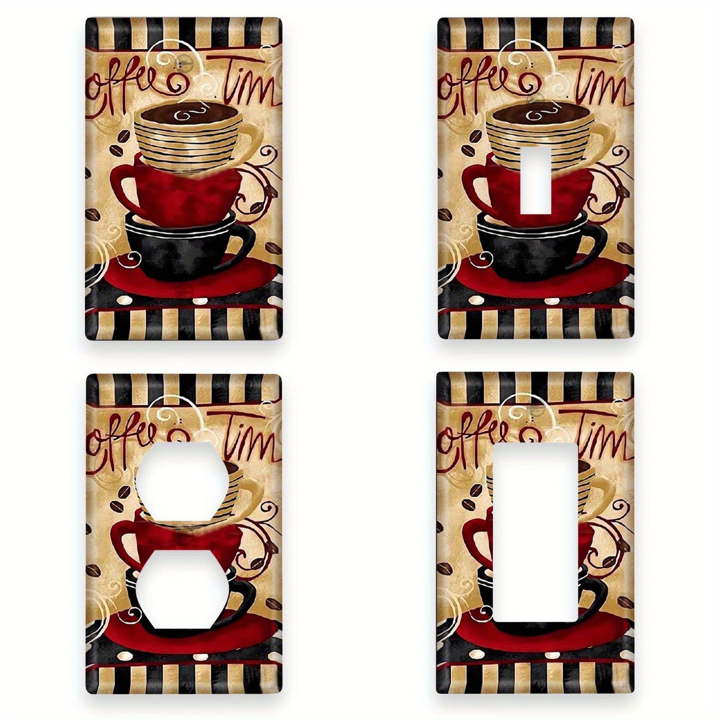 Decorative switch board featuring fashion coffee cup design for unused sockets, switches. Double-sided wall panels suitable for bathrooms, kitchens, bedrooms, offices.