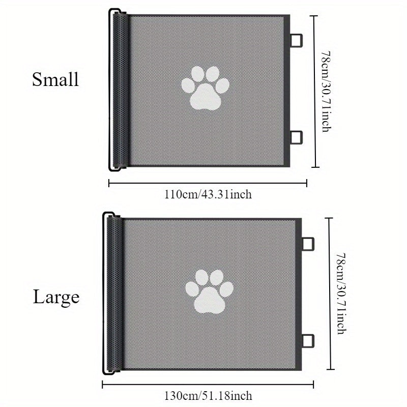 Sturdy retractable dog gate with five adhesive hooks for easy assembly and pet safety at home.