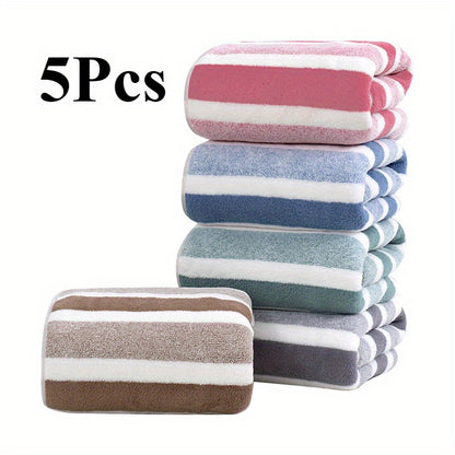 5 ultra-soft, quick-dry striped towels - perfect for home, gym, and spa. Durable and super absorbent.