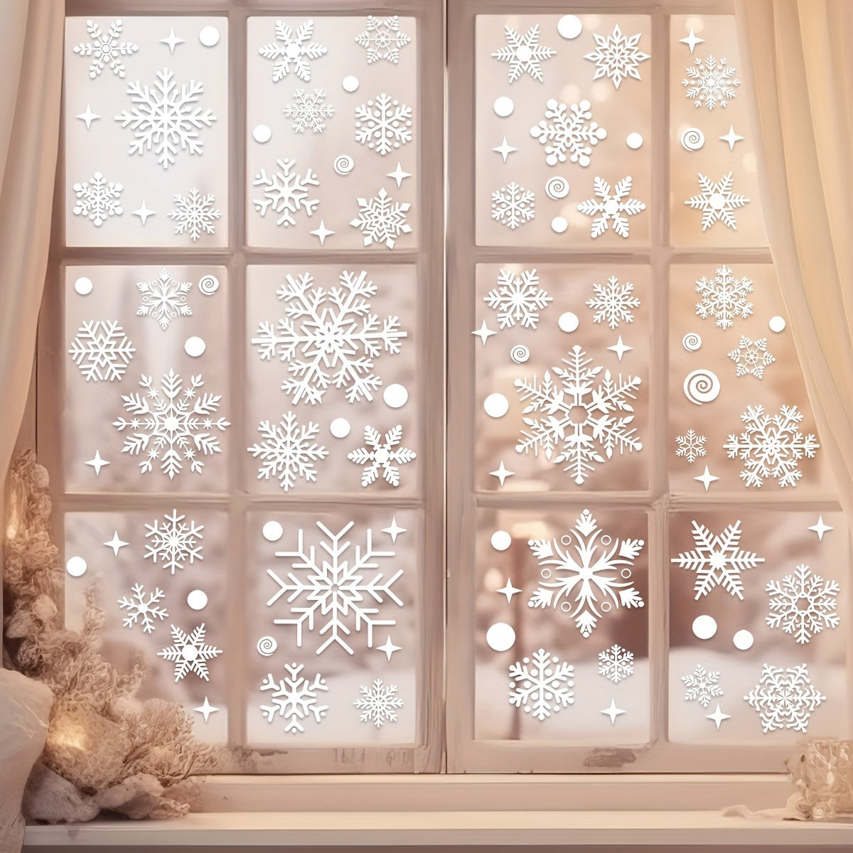 Set of 137 Christmas Snowflake Window Stickers - Static PVC Decals for Glass - Festive Décor without Power - Reusable Winter Decals for Home and Parties