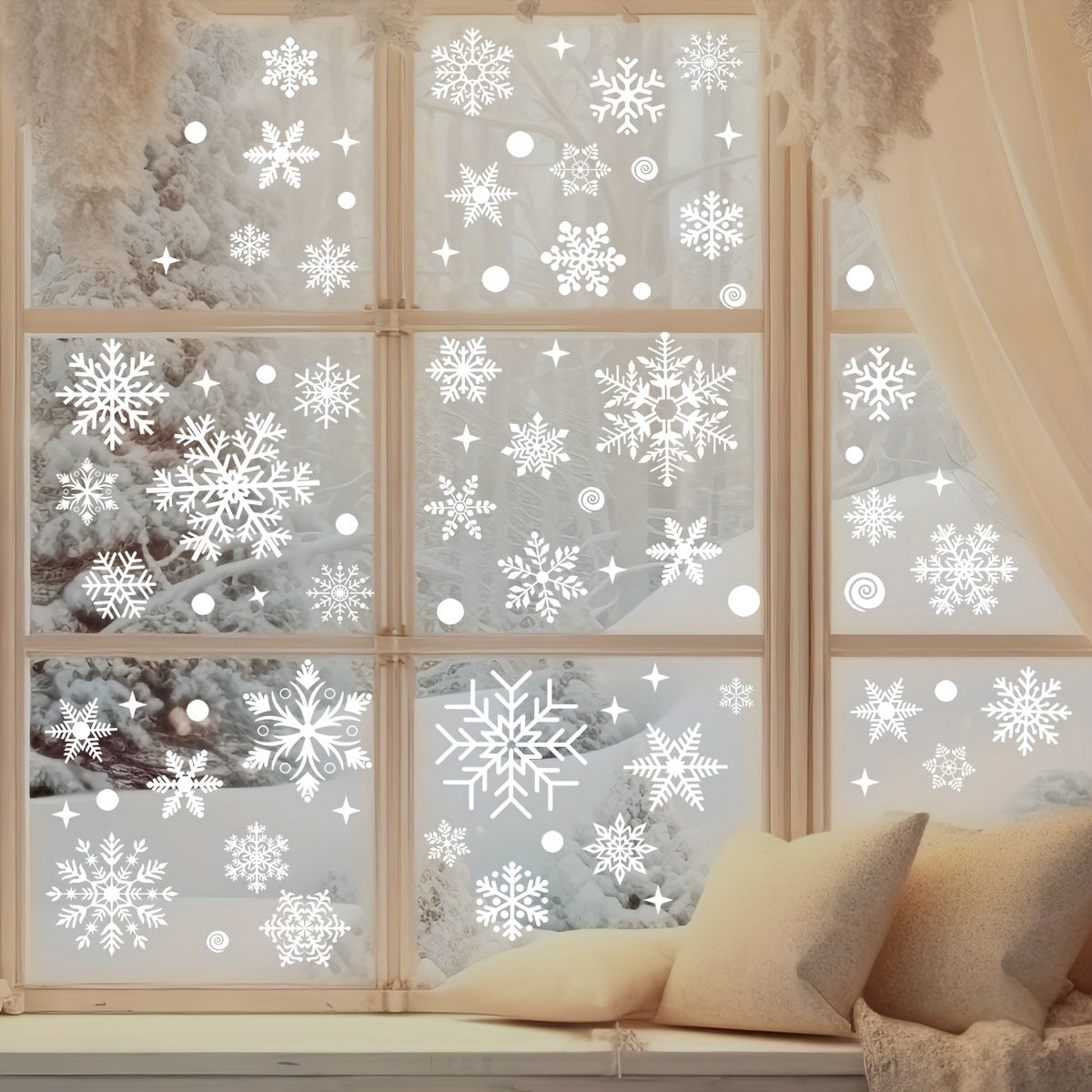 Set of 137 Christmas Snowflake Window Stickers - Static PVC Decals for Glass - Festive Décor without Power - Reusable Winter Decals for Home and Parties