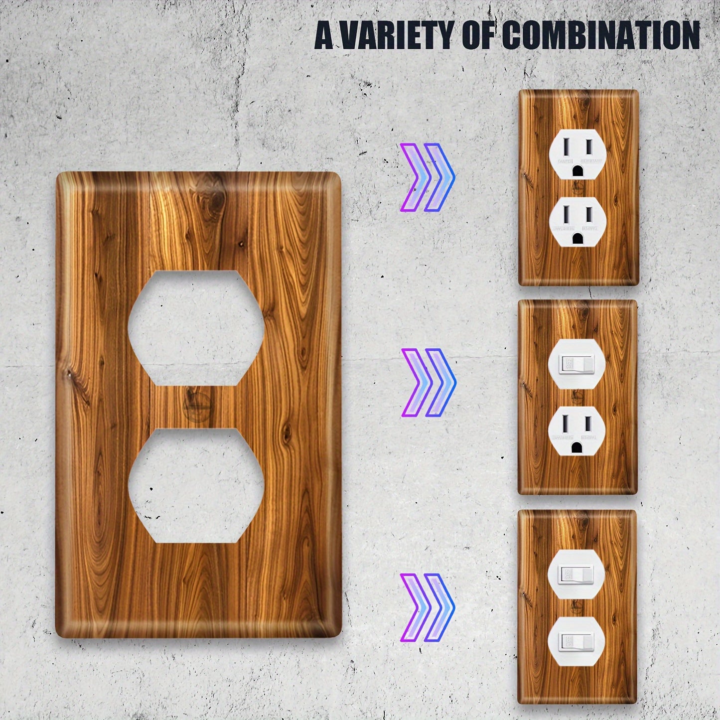 Wood grain light switch cover with screw-in installation, no battery or wiring needed. Perfect for kitchen or home lighting accessories.