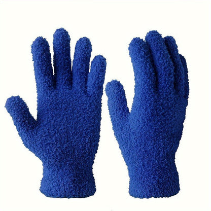 These soft blue microfiber dusting gloves are designed for gentle cleaning of plants, blinds, and difficult-to-access areas.