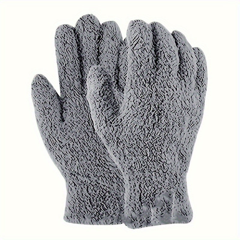 These soft blue microfiber dusting gloves are designed for gentle cleaning of plants, blinds, and difficult-to-access areas.