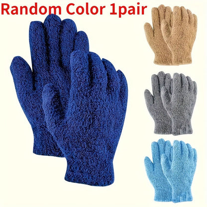 These soft blue microfiber dusting gloves are designed for gentle cleaning of plants, blinds, and difficult-to-access areas.