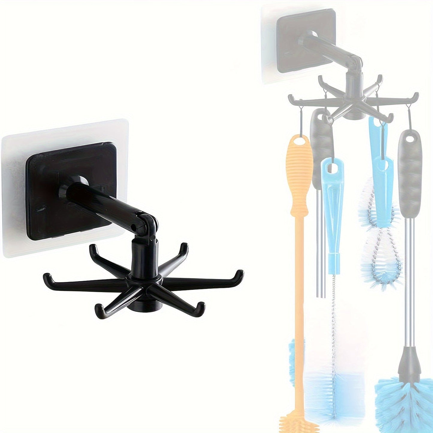 Mount this 1pc Rotatable Plastic Utensil Holder on your wall and save space in your kitchen. The strong adhesive hooks provide secure storage for cooking tools under your cabinet. Its portable wall hanging design in black is both functional and stylish.