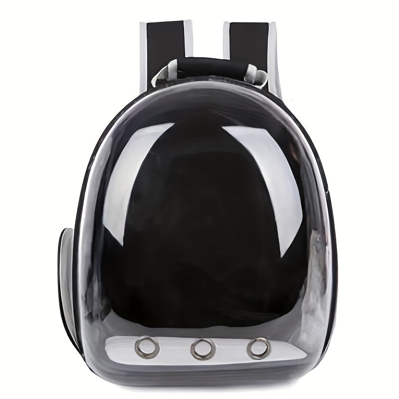 Clear acrylic cat backpack carrier with durable zippered pet capsule and breathable mesh for travel and outdoor use.