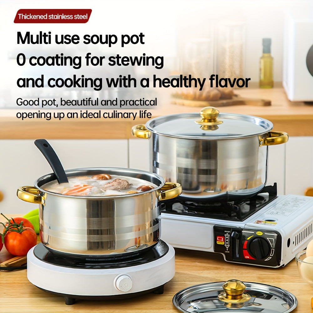 This collection includes 10 stainless steel cookware sets complete with lids, as well as 5 double-handled deep frying pans with varying diameters of 18.01, 19.99, 22.0, 24.0, and 26.01 cm. 

The versatile pot is perfect for both home and restaurant