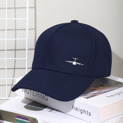 Cotton-poly blend baseball cap with transport plane embroidery - casual, lightweight, hand washable, unisex for daily commute and outdoor activities.