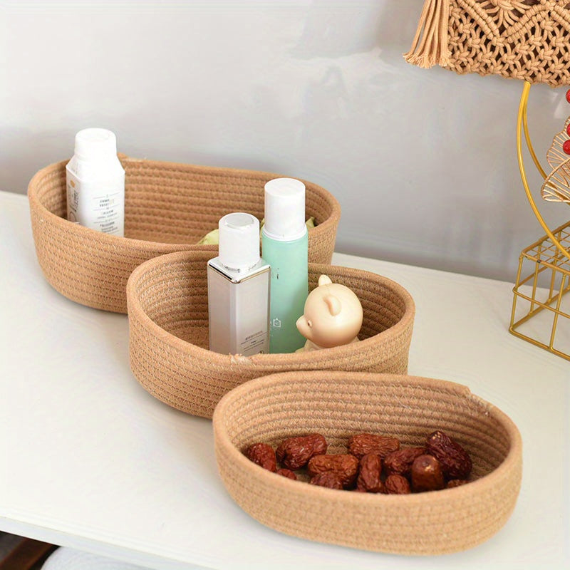 Durable Hand-Woven Boat-Shaped Storage Basket Ideal for Organizing Your Desk - Great for Storing Cosmetics, Snacks, and Small Items, Perfect Desktop Organizer and Storage Solution