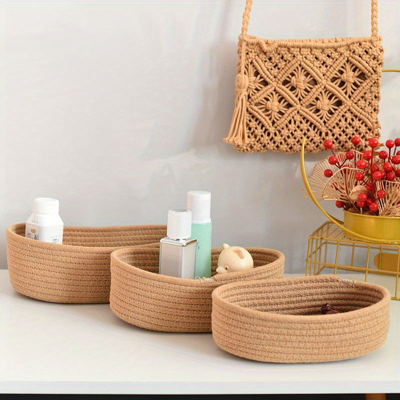 Durable Hand-Woven Boat-Shaped Storage Basket Ideal for Organizing Your Desk - Great for Storing Cosmetics, Snacks, and Small Items, Perfect Desktop Organizer and Storage Solution