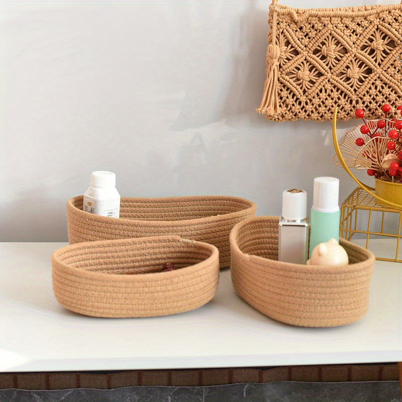 Durable Hand-Woven Boat-Shaped Storage Basket Ideal for Organizing Your Desk - Great for Storing Cosmetics, Snacks, and Small Items, Perfect Desktop Organizer and Storage Solution