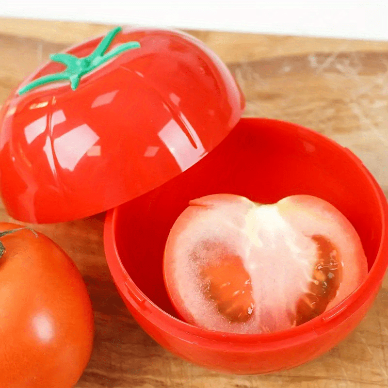 Contemporary Tomato-Shaped Sealing Storage Box - Red Plastic Fresh Keeper, No Electricity or Wood Required, Perfect for Dining Room, Vegetable Storage Container for Onion, Lemon, and Tomato, Holds 450ml/15.8oz