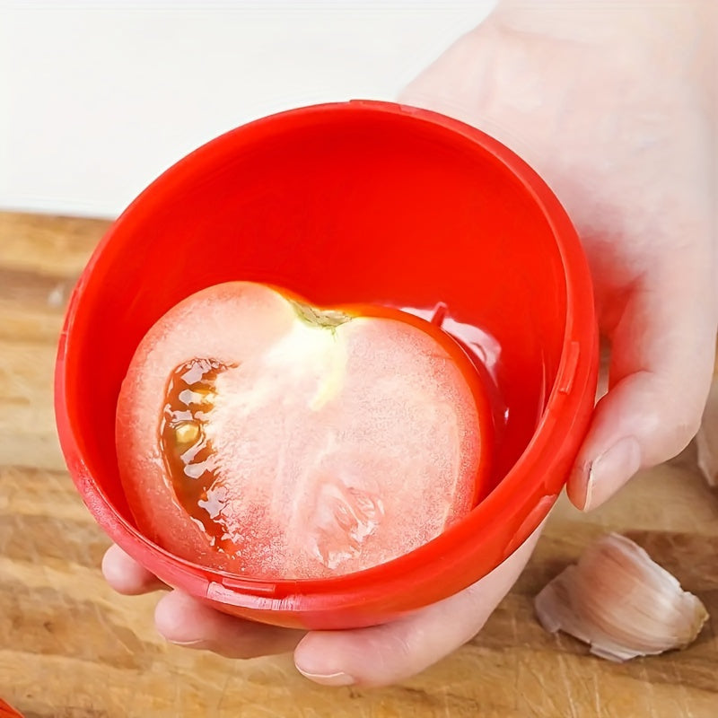 Contemporary Tomato-Shaped Sealing Storage Box - Red Plastic Fresh Keeper, No Electricity or Wood Required, Perfect for Dining Room, Vegetable Storage Container for Onion, Lemon, and Tomato, Holds 450ml/15.8oz