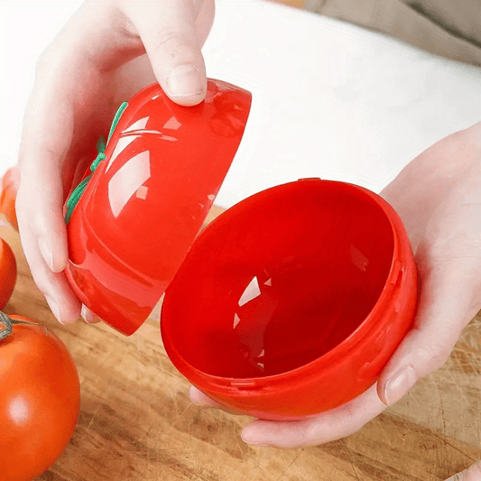 Contemporary Tomato-Shaped Sealing Storage Box - Red Plastic Fresh Keeper, No Electricity or Wood Required, Perfect for Dining Room, Vegetable Storage Container for Onion, Lemon, and Tomato, Holds 450ml/15.8oz