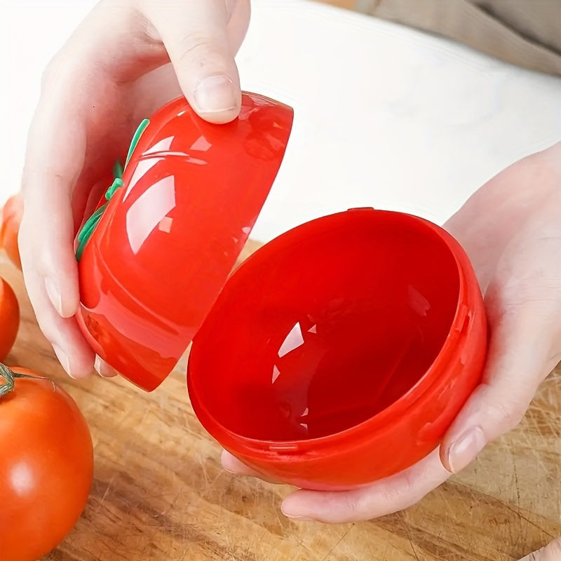 Contemporary Tomato-Shaped Sealing Storage Box - Red Plastic Fresh Keeper, No Electricity or Wood Required, Perfect for Dining Room, Vegetable Storage Container for Onion, Lemon, and Tomato, Holds 450ml/15.8oz