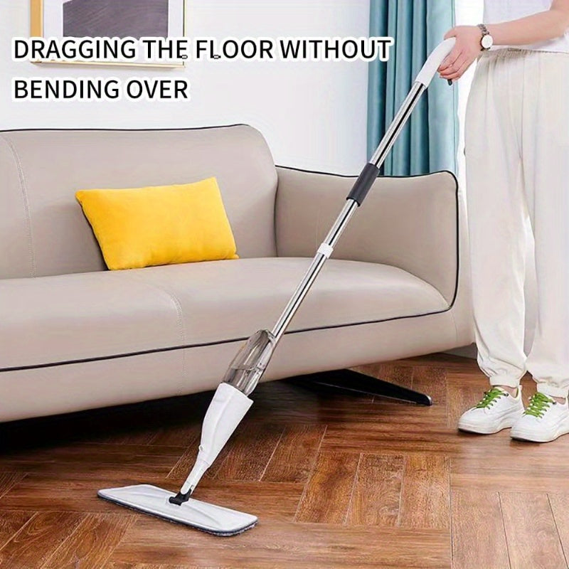 The 124.46cm Microfiber Spray Mop with Scraper is ultra-absorbent and versatile. It can be used for wet and dry cleaning of hardwood, laminate, and ceramic floors. The long handle makes it easy to clean hard-to-reach areas. It includes 3 reusable pads