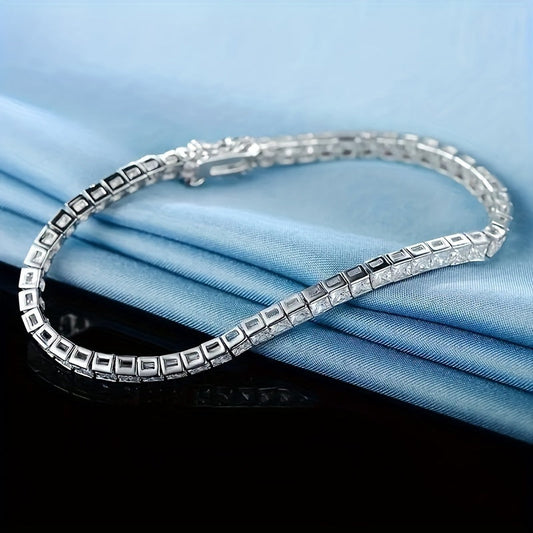 Elegant and simple, this 925 sterling silver Moissanite square tennis bracelet is perfect for everyday wear or as a thoughtful gift. Ideal for Valentine's Day or any season, this accessory adds a touch of sophistication to any outfit.