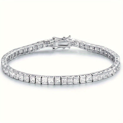 Elegant and simple, this 925 sterling silver Moissanite square tennis bracelet is perfect for everyday wear or as a thoughtful gift. Ideal for Valentine's Day or any season, this accessory adds a touch of sophistication to any outfit.