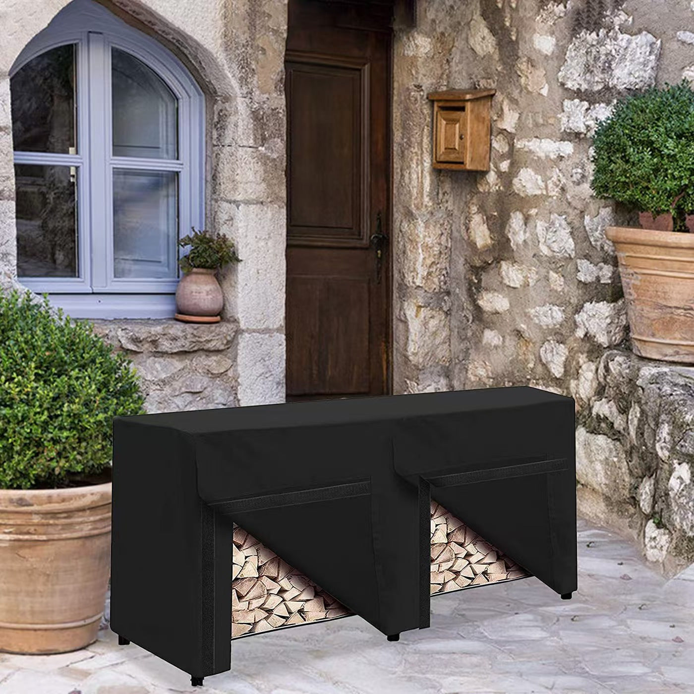 Cover made from wheat straw for firewood, portable storage for outdoor use, perfect for garden and patio, weather-resistant and simple to use.