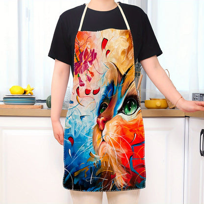 This stylish and comfortable unisex kitchen apron is made from durable linen material, featuring a fun cat print. It's easy to clean and perfect for any cooking or baking adventure.