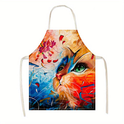 This stylish and comfortable unisex kitchen apron is made from durable linen material, featuring a fun cat print. It's easy to clean and perfect for any cooking or baking adventure.