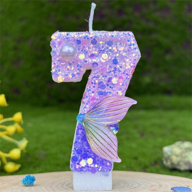 1pc 3D number birthday candle with glittering sparkles, perfect for decorating cakes for birthdays, anniversaries, and festive celebrations.