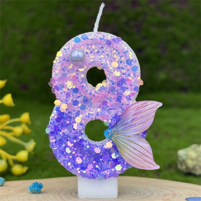 1pc 3D number birthday candle with glittering sparkles, perfect for decorating cakes for birthdays, anniversaries, and festive celebrations.