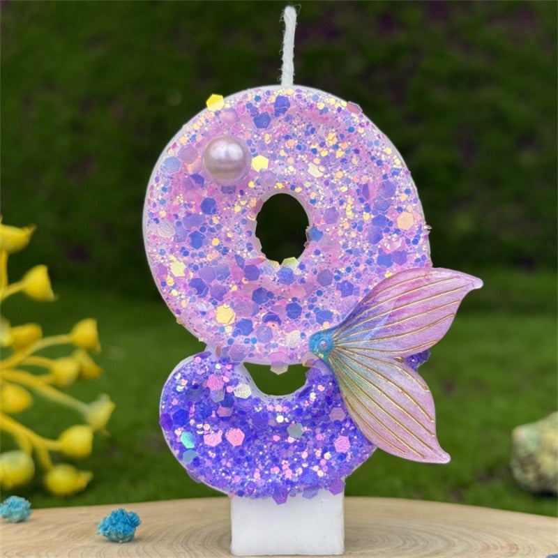 1pc 3D number birthday candle with glittering sparkles, perfect for decorating cakes for birthdays, anniversaries, and festive celebrations.