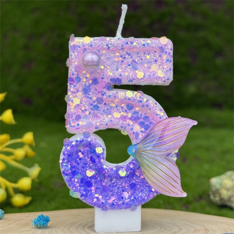 1pc 3D number birthday candle with glittering sparkles, perfect for decorating cakes for birthdays, anniversaries, and festive celebrations.