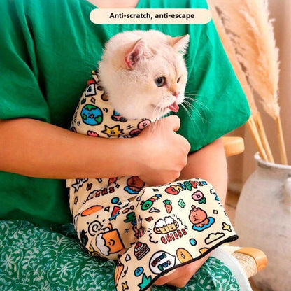 Anti-scratch, bite-proof grooming bag for cats - comfortable fit for nail trimming and bathing.