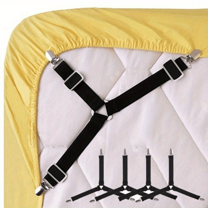 Set of 4 Adjustable Non-Slip Quilt Holders with Elastic Triangle Straps and Metal Clips, for Securely Holding Sofa & Cushions in Place. Easy to Install, Home Kitchen Bedding Accessories made from Non-Woven Fabric in Black color. Requires Hand Washing.