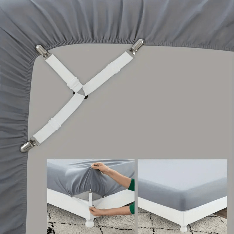 Set of 4 Adjustable Non-Slip Quilt Holders with Elastic Triangle Straps and Metal Clips, for Securely Holding Sofa & Cushions in Place. Easy to Install, Home Kitchen Bedding Accessories made from Non-Woven Fabric in Black color. Requires Hand Washing.