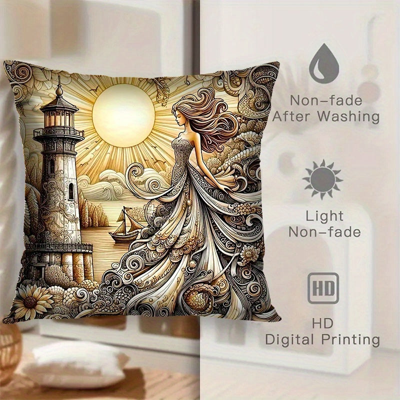 Set of 2 Goddess of Lighthouse Throw Pillow Covers - Cozy, Stylish Square Cushion Cases for Living Room & Bedroom Decor, Easy to Clean, 45.72x45.72 cm