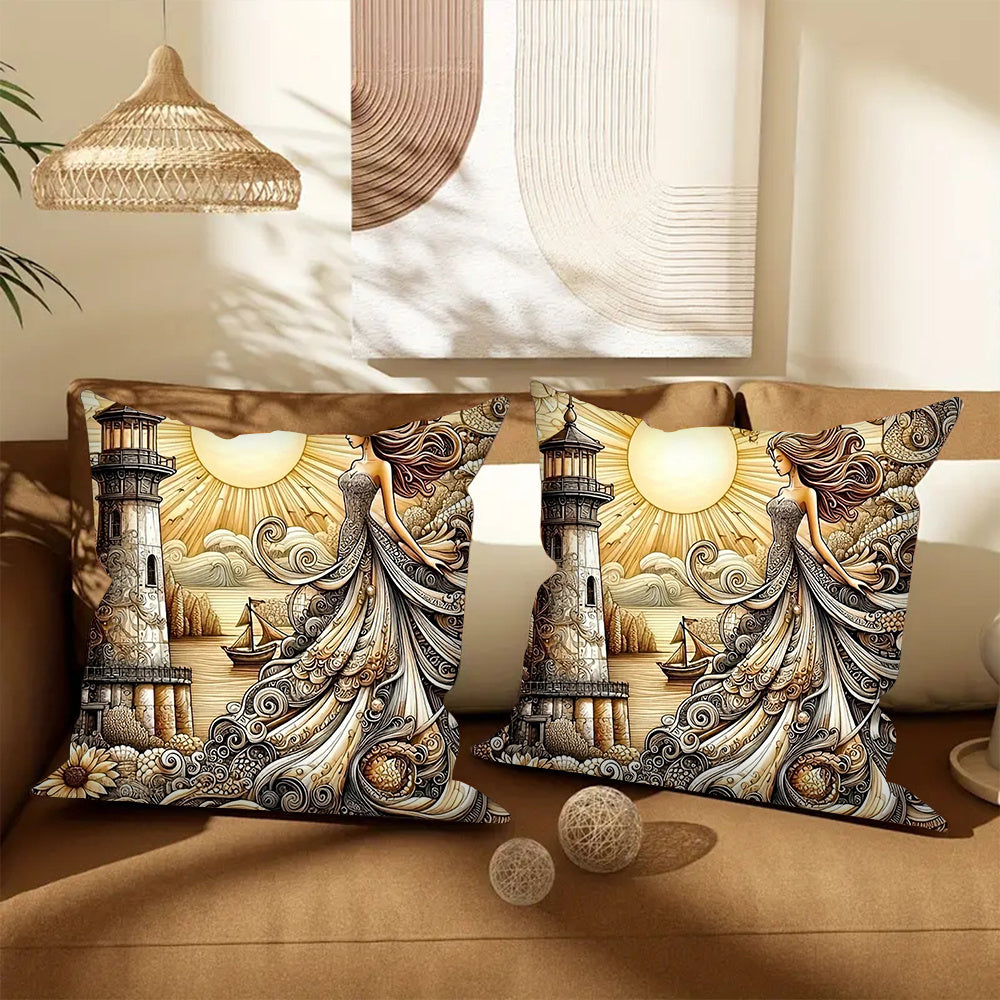 Set of 2 Goddess of Lighthouse Throw Pillow Covers - Cozy, Stylish Square Cushion Cases for Living Room & Bedroom Decor, Easy to Clean, 45.72x45.72 cm