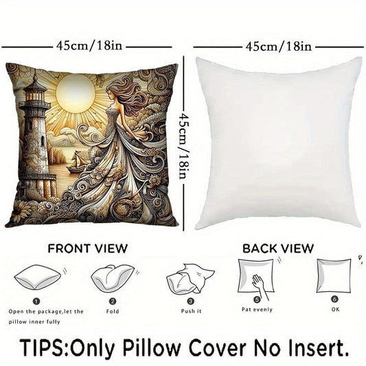 Set of 2 Goddess of Lighthouse Throw Pillow Covers - Cozy, Stylish Square Cushion Cases for Living Room & Bedroom Decor, Easy to Clean, 45.72x45.72 cm