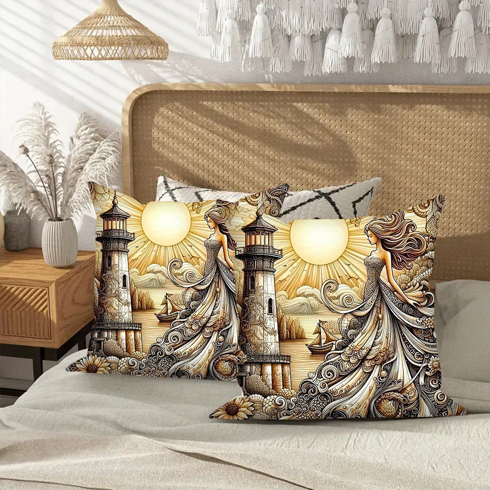 Set of 2 Goddess of Lighthouse Throw Pillow Covers - Cozy, Stylish Square Cushion Cases for Living Room & Bedroom Decor, Easy to Clean, 45.72x45.72 cm