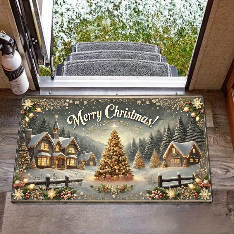 Polyester Christmas Doormat - Add holiday cheer to your entryway with this washable rectangular rug, perfect for any room in your home. Made with durable materials and easy to clean in your washing machine.