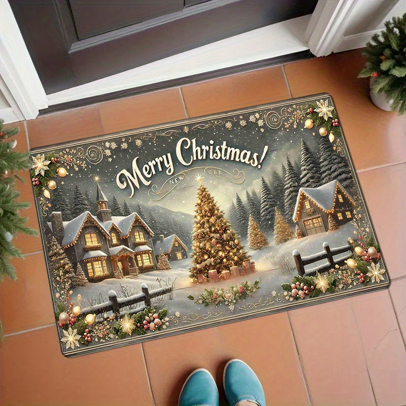 Polyester Christmas Doormat - Add holiday cheer to your entryway with this washable rectangular rug, perfect for any room in your home. Made with durable materials and easy to clean in your washing machine.