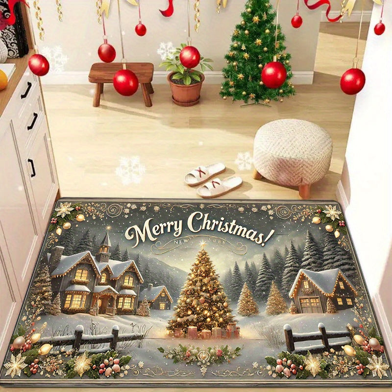 Polyester Christmas Doormat - Add holiday cheer to your entryway with this washable rectangular rug, perfect for any room in your home. Made with durable materials and easy to clean in your washing machine.