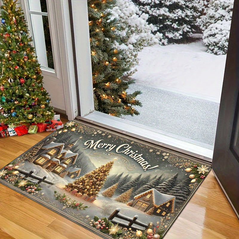 Polyester Christmas Doormat - Add holiday cheer to your entryway with this washable rectangular rug, perfect for any room in your home. Made with durable materials and easy to clean in your washing machine.