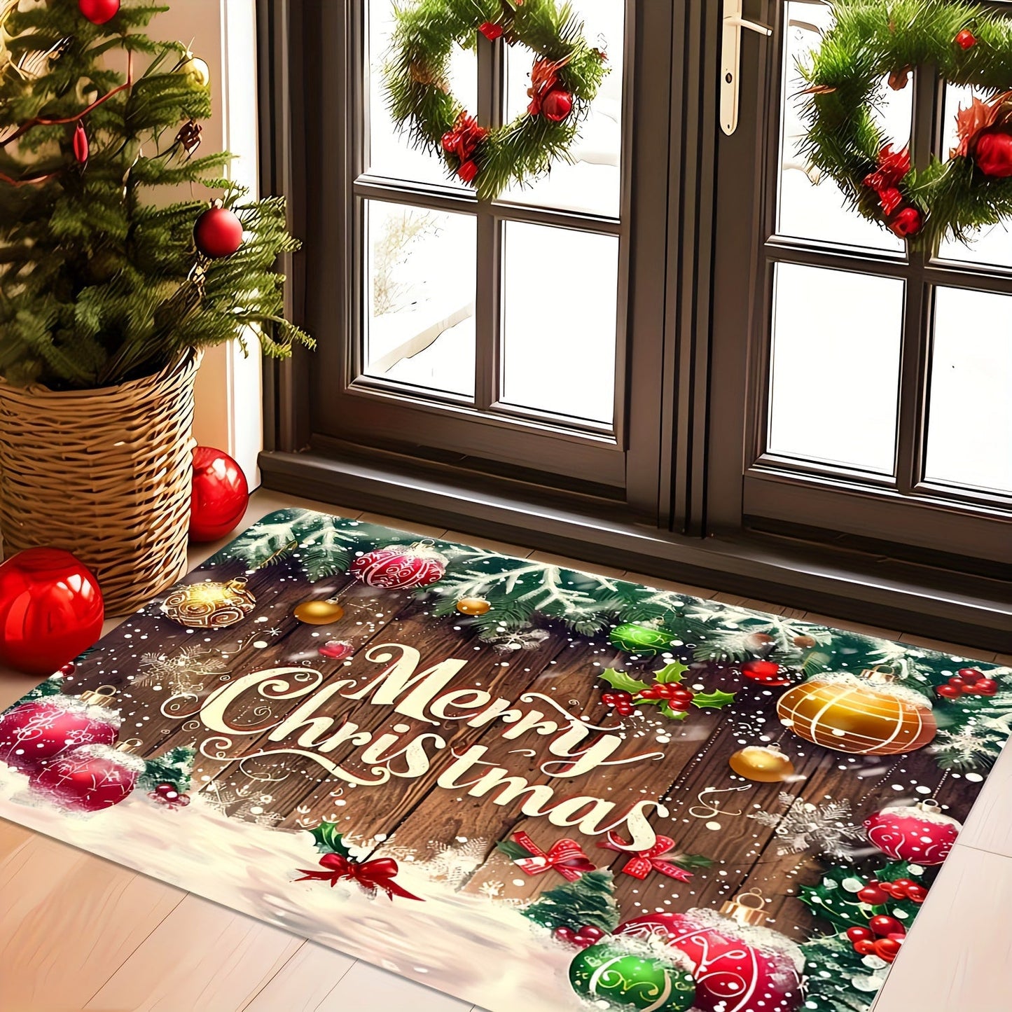 Get in the Holiday Spirit with this Festive Christmas Doormat - Easy to Clean, Durable Polyester Rug with "Merry Christmas" Design, Perfect for Any Room in Your Home - Adds a Touch of Seasonal Cheer for Christmas and Diwali