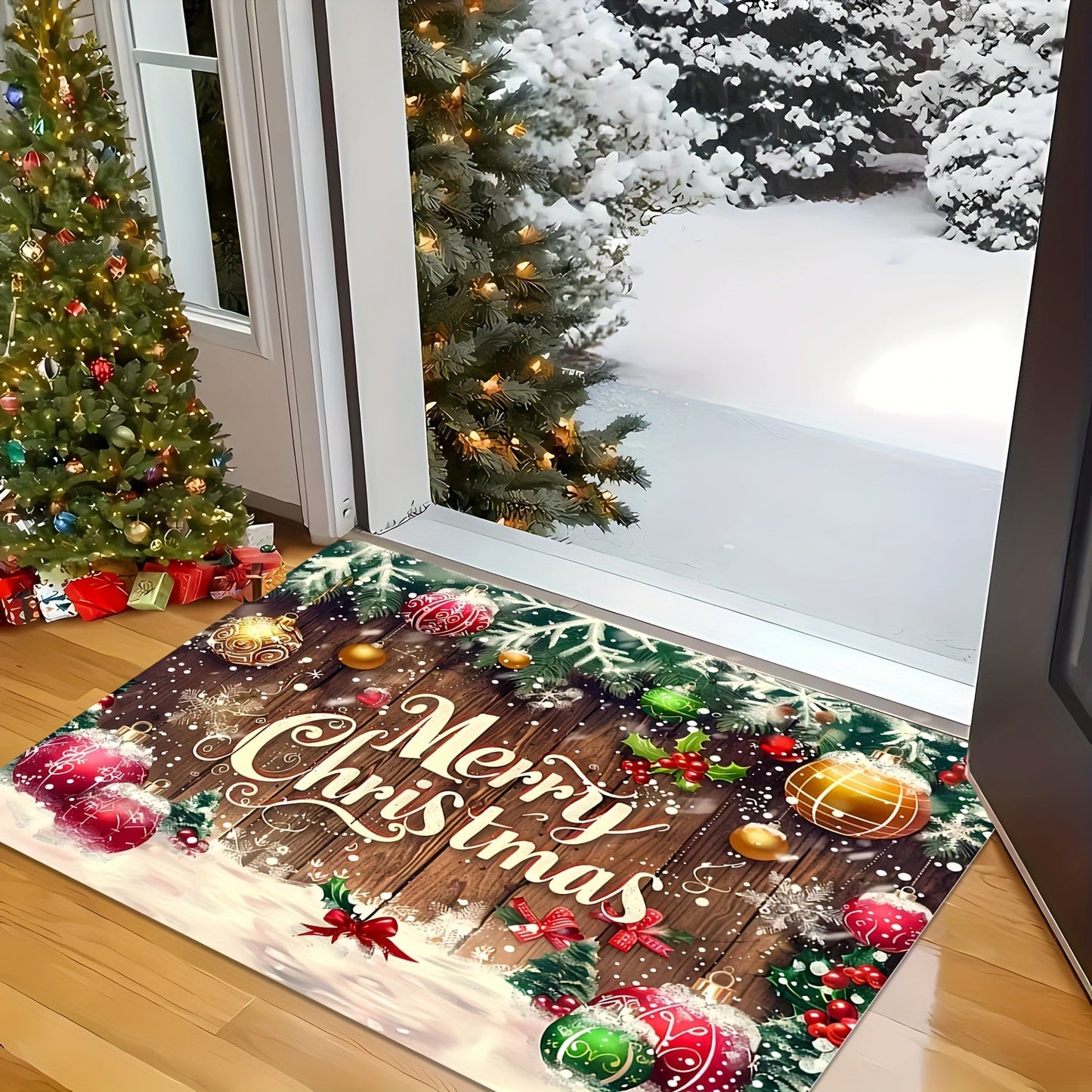 Get in the Holiday Spirit with this Festive Christmas Doormat - Easy to Clean, Durable Polyester Rug with "Merry Christmas" Design, Perfect for Any Room in Your Home - Adds a Touch of Seasonal Cheer for Christmas and Diwali